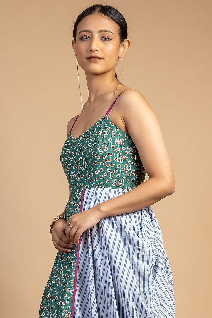 Green Printed Draped Summer Dress by Doodlage at Pernia's Pop Up Shop