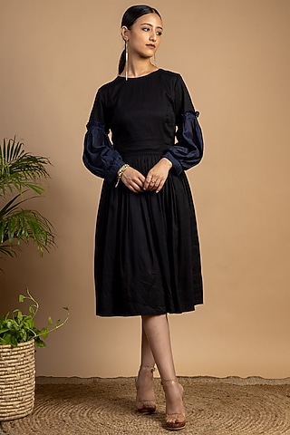 Black & Blue Upcycled Cotton Pleated Dress by Doodlage