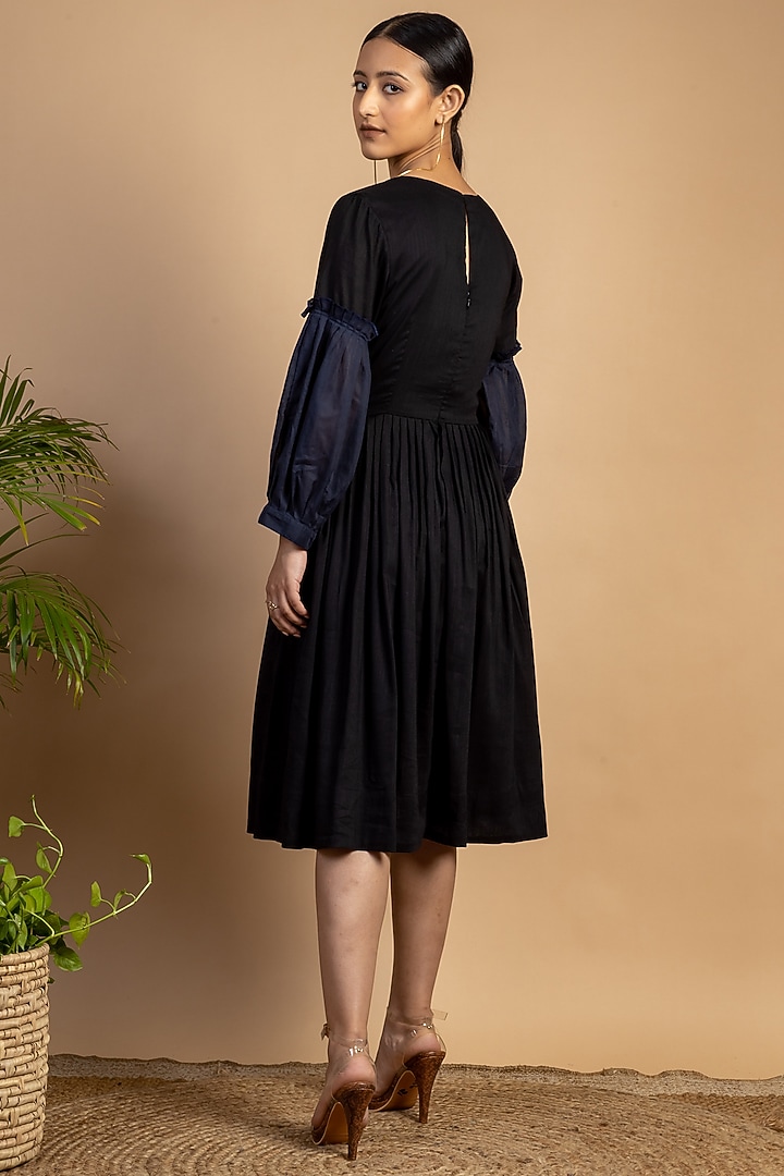 Black & Blue Upcycled Cotton Pleated Summer Dress by Doodlage at Pernia's Pop Up Shop
