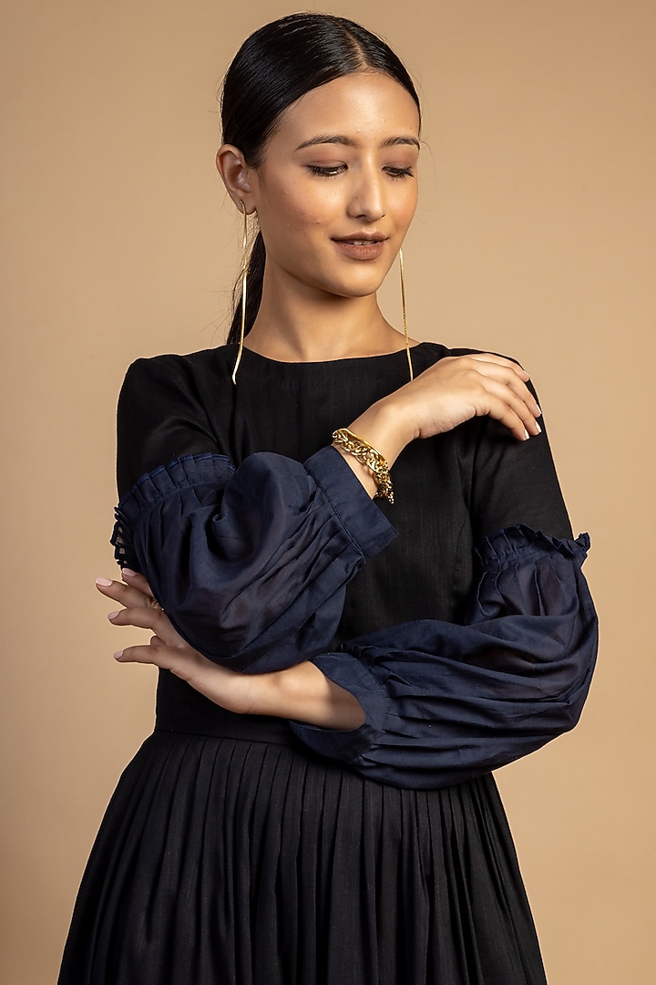 Black & Blue Upcycled Cotton Pleated Summer Dress by Doodlage at Pernia's Pop Up Shop