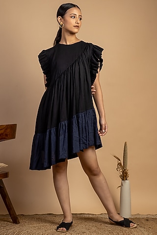 Black & Blue Upcycled Cotton Dress by Doodlage