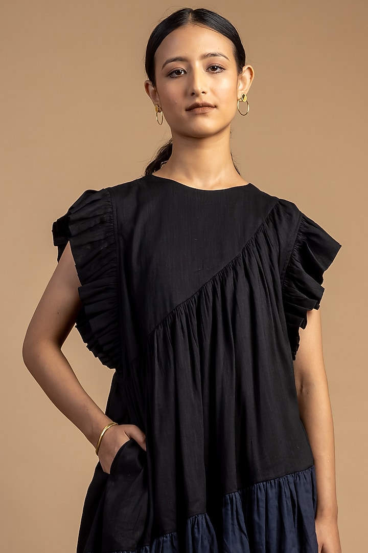 Black & Blue Upcycled Cotton Summer Dress by Doodlage at Pernia's Pop Up Shop