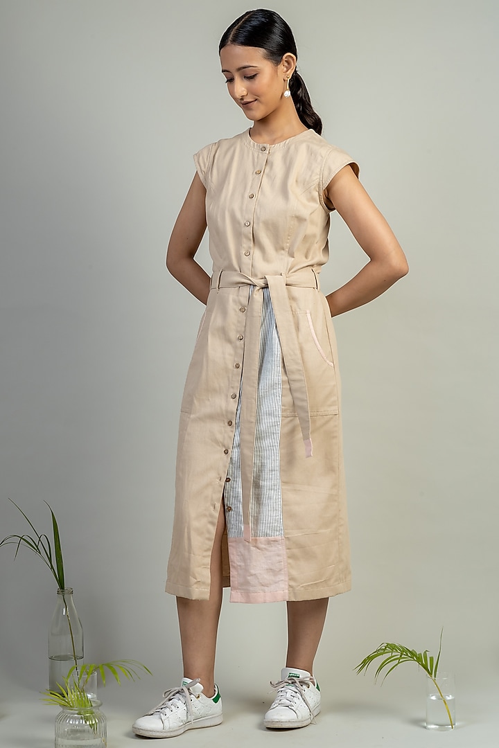 Beige Upcycled Cotton Dress by Doodlage