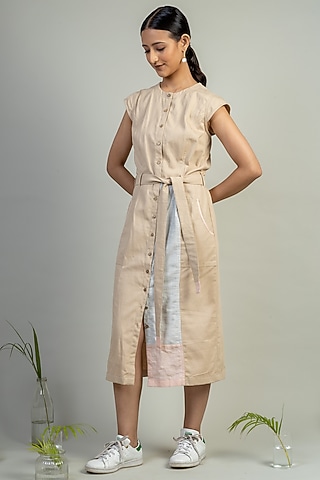 Beige Upcycled Cotton Dress by Doodlage