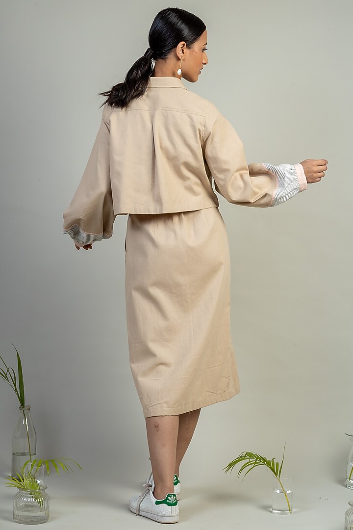 Beige Upcycled Cotton Short Jacket by Doodlage at Pernia's Pop Up Shop