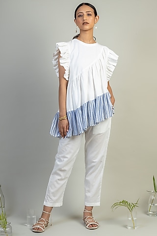 White Upcycled Cotton High-Low Top by Doodlage