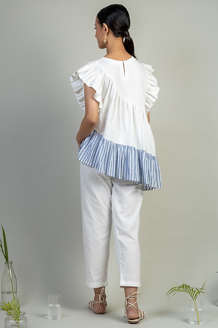 White Upcycled Cotton High-Low Top by Doodlage at Pernia's Pop Up Shop