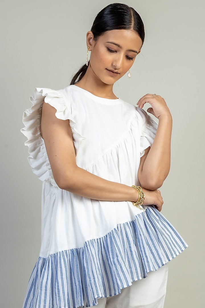White Upcycled Cotton High-Low Top by Doodlage at Pernia's Pop Up Shop