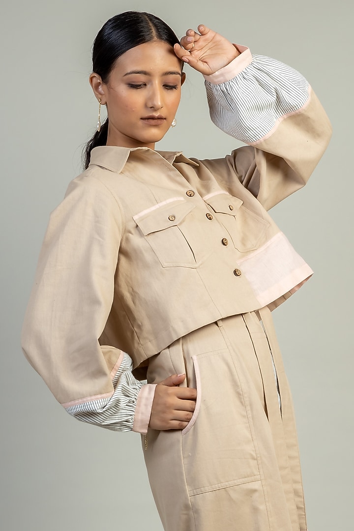 Beige Upcycled Cotton Jacket Summer Dress by Doodlage at Pernia's Pop Up Shop