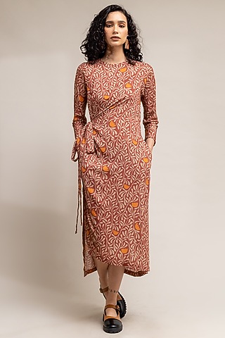 Rust Printed Dress in Modal by Doodlage