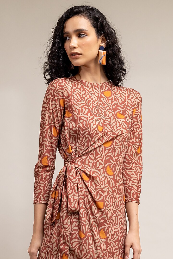 Rust Printed Summer Dress in Modal by Doodlage at Pernia's Pop Up Shop