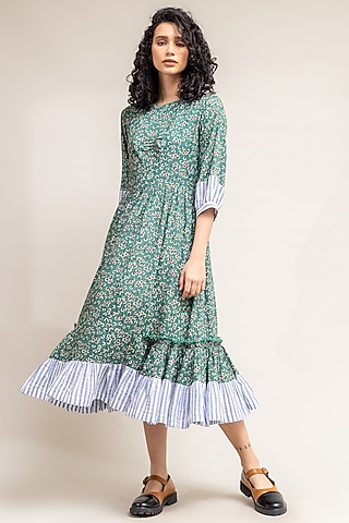 Green Printed Dress by Doodlage