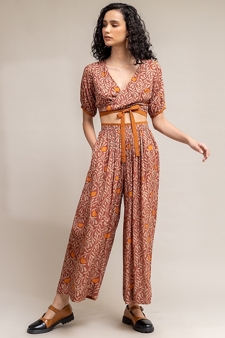 Rust Printed Wrap Top by Doodlage