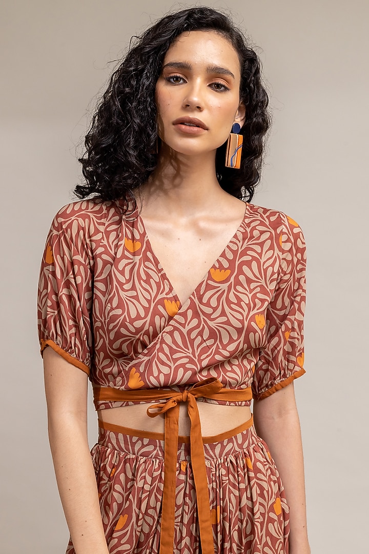 Rust Printed Wrap Top by Doodlage at Pernia's Pop Up Shop