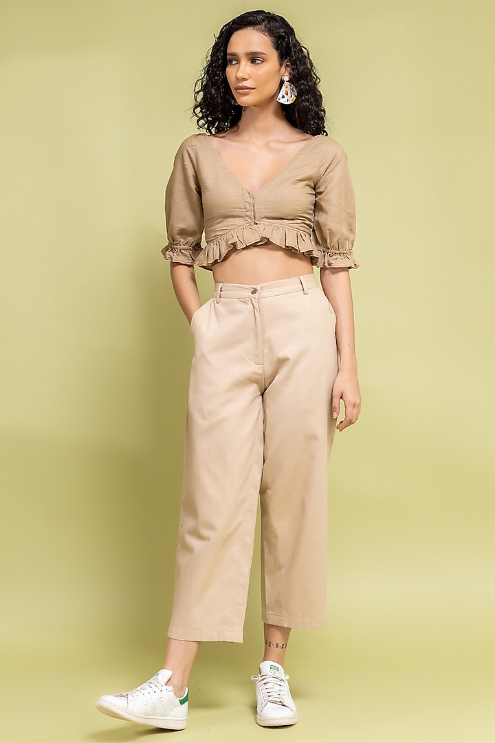 Beige Upcycled Cotton Pants by Doodlage