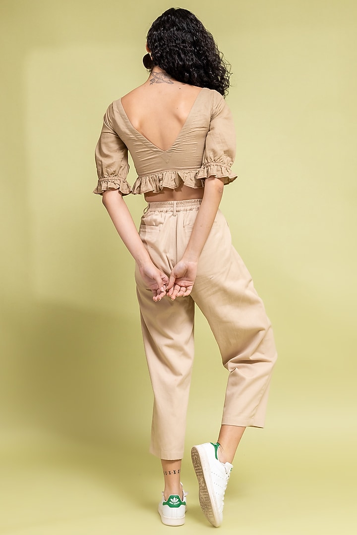 Beige Upcycled Cotton Pants by Doodlage at Pernia's Pop Up Shop