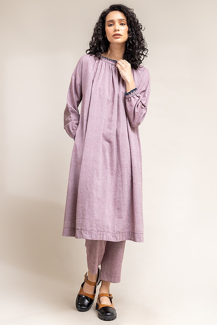 Lilac Handwoven Cotton Tunic Set by Doodlage at Pernia's Pop Up Shop