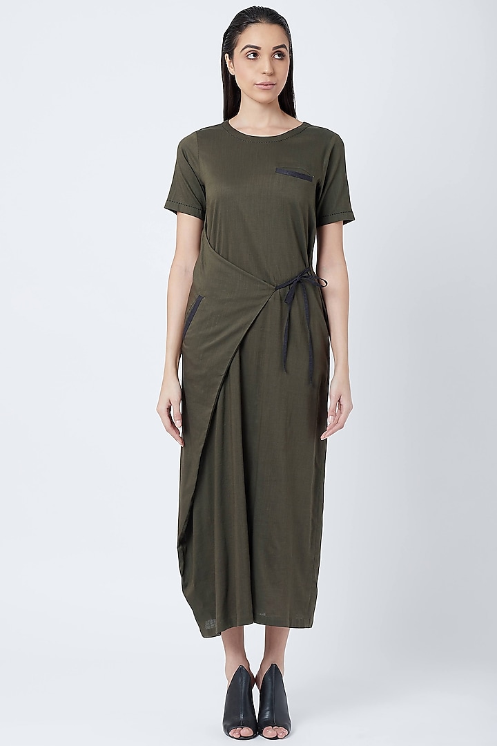 Olive Green Wrap Midi Dress by Doodlage