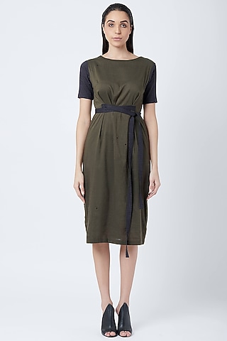 Olive Green Knotted Midi Dress by Doodlage