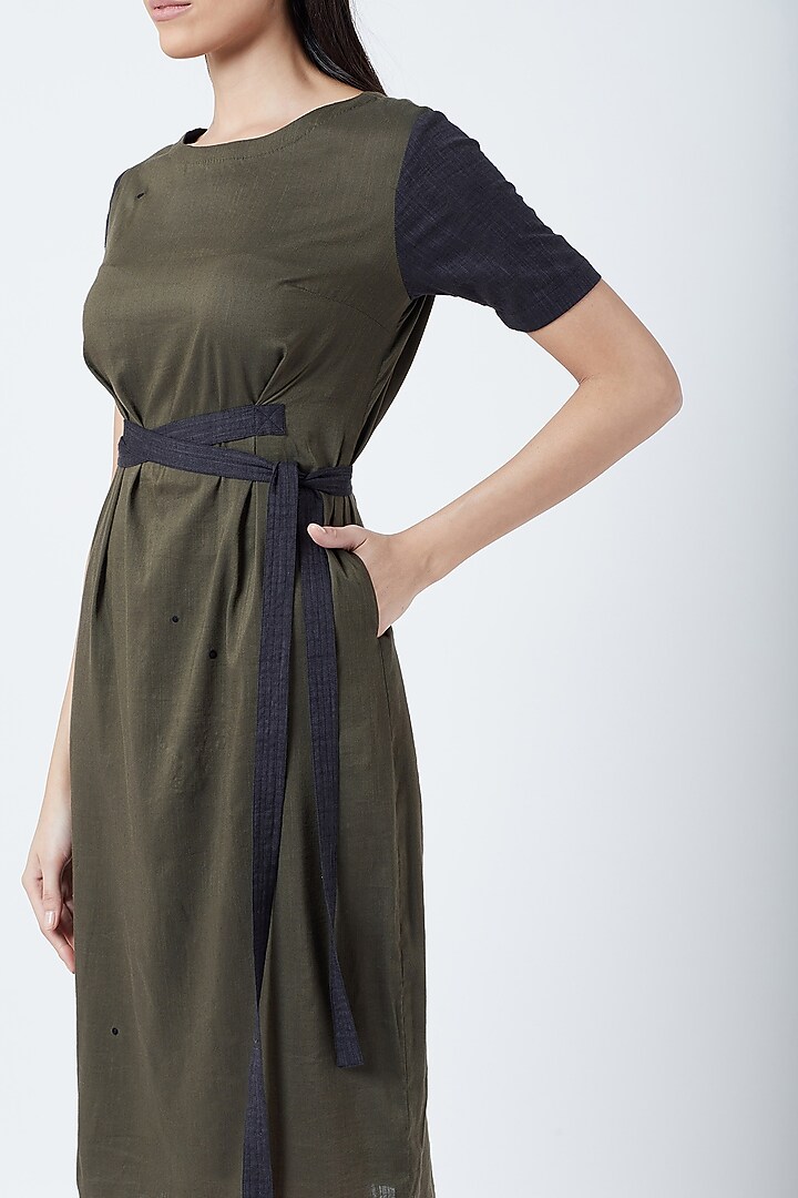 Olive Green Knotted Midi Summer Dress by Doodlage at Pernia's Pop Up Shop