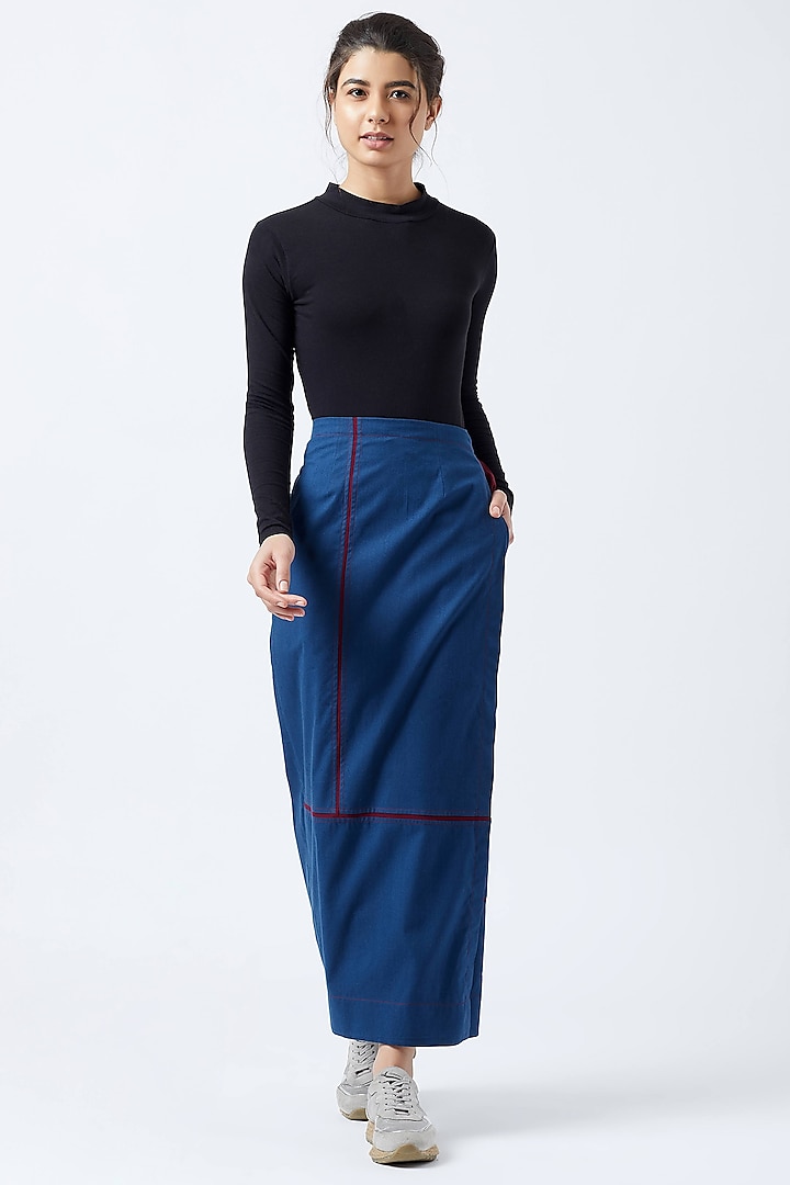 Blue Wrap Skirt With Belt by Doodlage