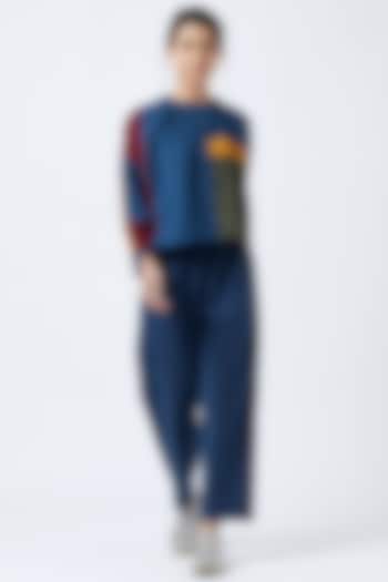 Blue Pleated Patch Work Top by Doodlage at Pernia's Pop Up Shop