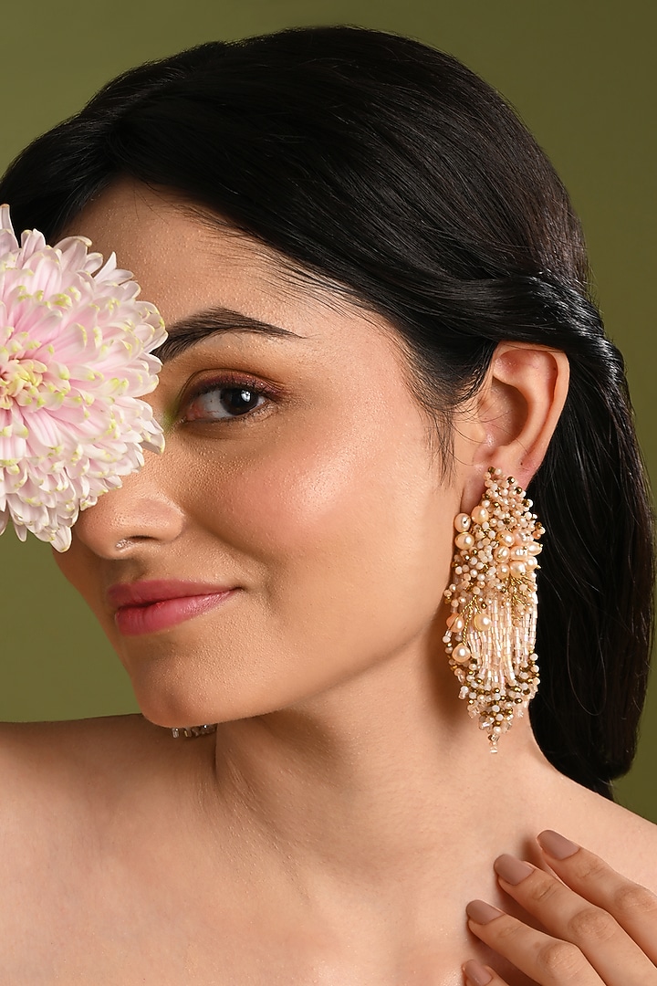 Gold Finish Fresh Water Pearl Dangler Earrings by House of D'oro at Pernia's Pop Up Shop