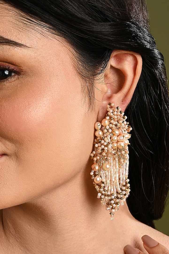 Gold Finish Fresh Water Pearl Dangler Earrings by House of D'oro at Pernia's Pop Up Shop