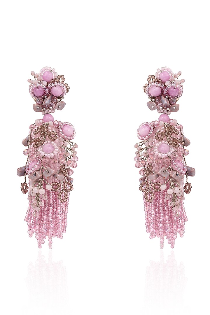 Gold Finish Mauve Stone & Pearl Dangler Earrings by House of D'oro at Pernia's Pop Up Shop