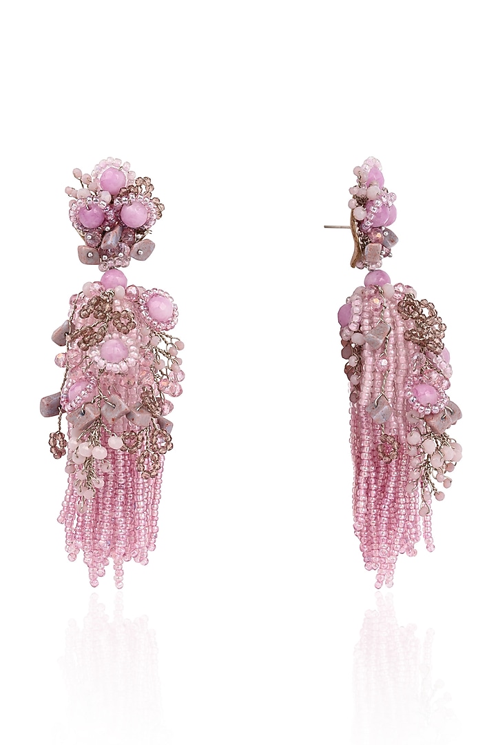 Gold Finish Mauve Stone & Pearl Dangler Earrings by House of D'oro at Pernia's Pop Up Shop