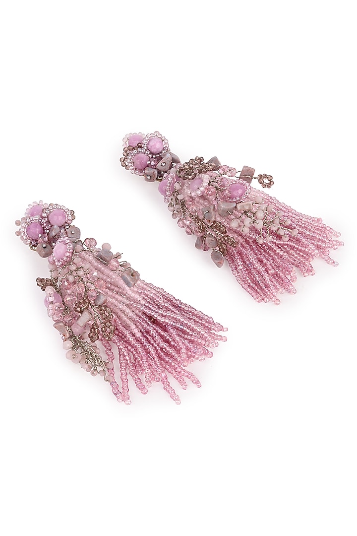 Gold Finish Mauve Stone & Pearl Dangler Earrings by House of D'oro at Pernia's Pop Up Shop