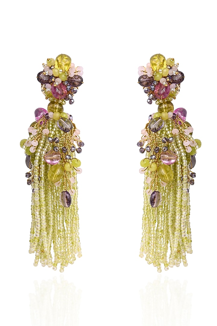 Gold Finish Green Monalisa Stone Dangler Earrings by House of D'oro at Pernia's Pop Up Shop