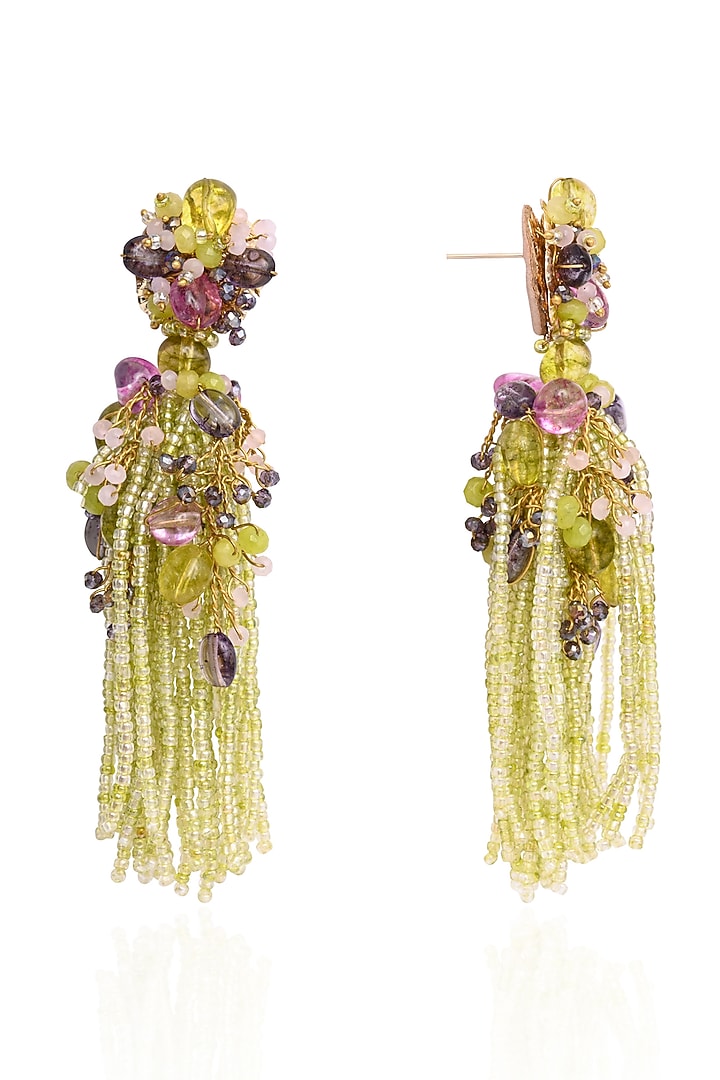 Gold Finish Green Monalisa Stone Dangler Earrings by House of D'oro at Pernia's Pop Up Shop