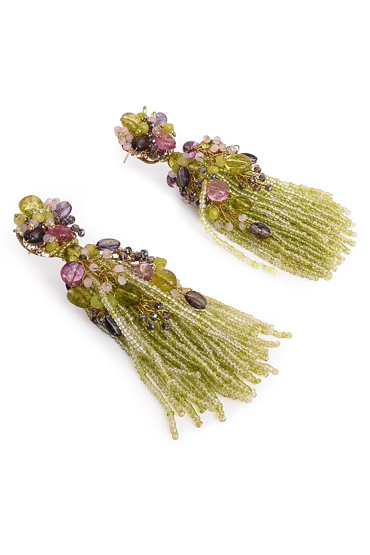 Gold Finish Green Monalisa Stone Dangler Earrings by House of D'oro at Pernia's Pop Up Shop