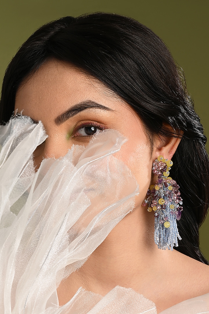 Gold Finish Blue Monalisa Stone Dangler Earrings by House of D'oro at Pernia's Pop Up Shop