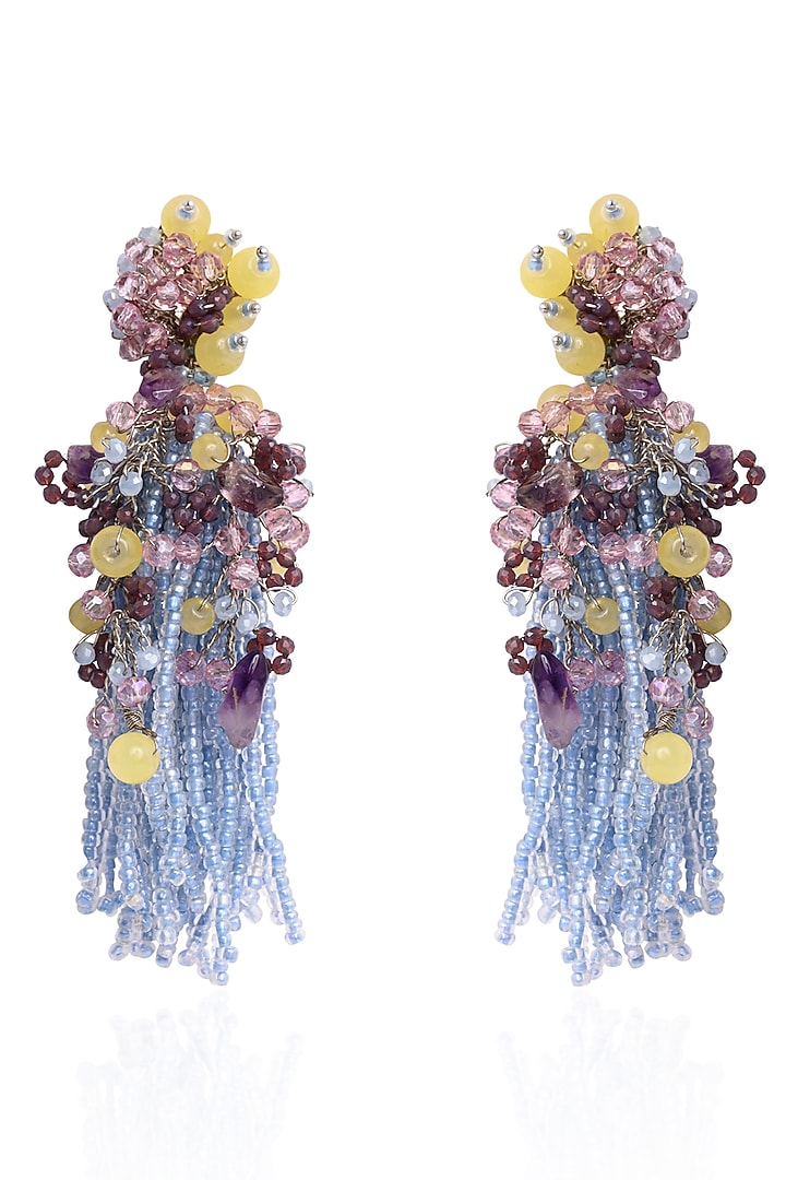 Gold Finish Blue Monalisa Stone Dangler Earrings by House of D'oro at Pernia's Pop Up Shop