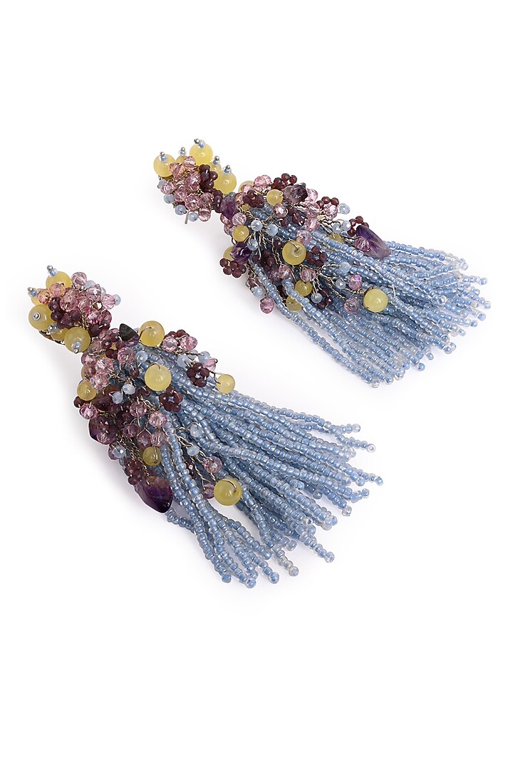 Gold Finish Blue Monalisa Stone Dangler Earrings by House of D'oro at Pernia's Pop Up Shop