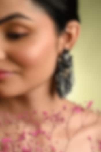 Gold Finish Black Quartz Dangler Earrings by House of D'oro at Pernia's Pop Up Shop