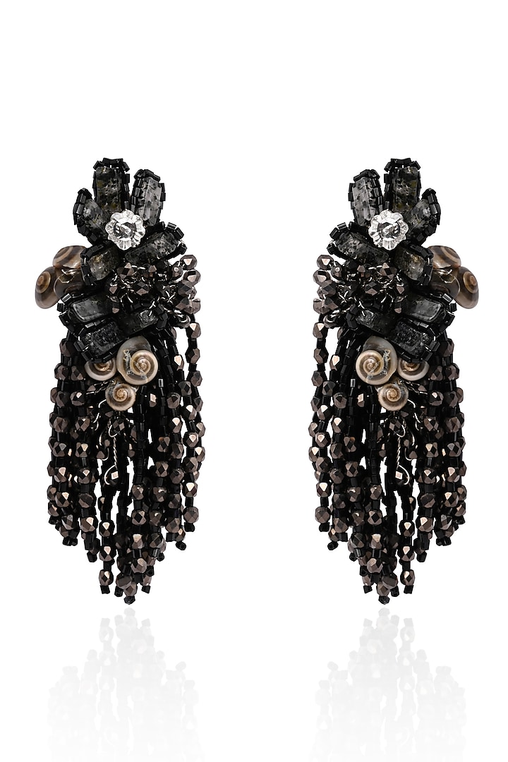 Gold Finish Black Quartz Dangler Earrings by House of D'oro at Pernia's Pop Up Shop