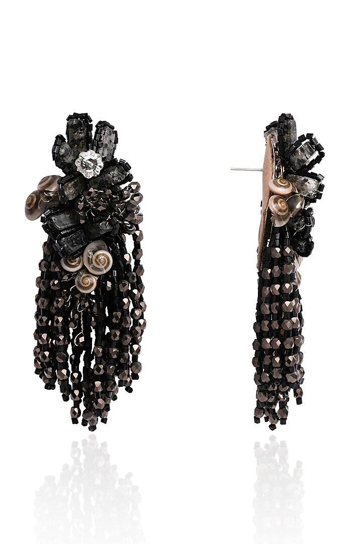 Gold Finish Black Quartz Dangler Earrings by House of D'oro at Pernia's Pop Up Shop