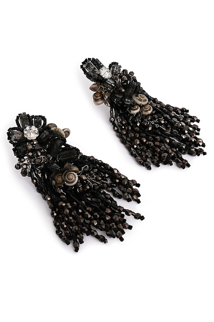 Gold Finish Black Quartz Dangler Earrings by House of D'oro at Pernia's Pop Up Shop
