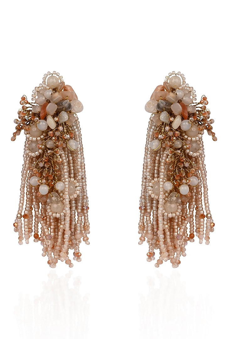 Gold Finish Peach Quartz & Crystal Dangler Earrings by House of D'oro at Pernia's Pop Up Shop