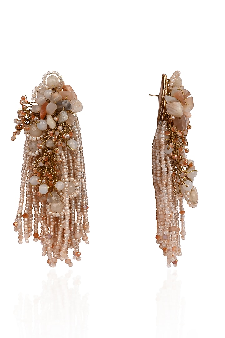 Gold Finish Peach Quartz & Crystal Dangler Earrings by House of D'oro at Pernia's Pop Up Shop