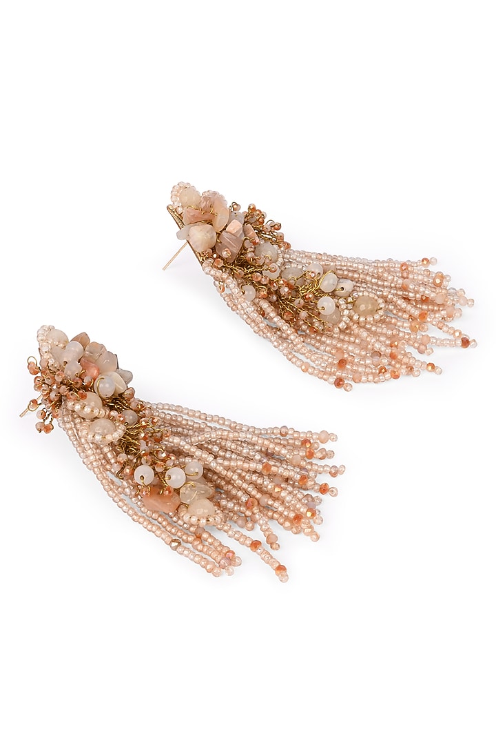 Gold Finish Peach Quartz & Crystal Dangler Earrings by House of D'oro at Pernia's Pop Up Shop