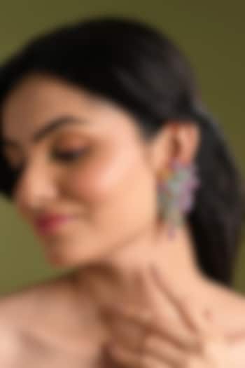 Gold Finish Multi-Colored Monalisa Stone Dangler Earrings by House of D'oro at Pernia's Pop Up Shop