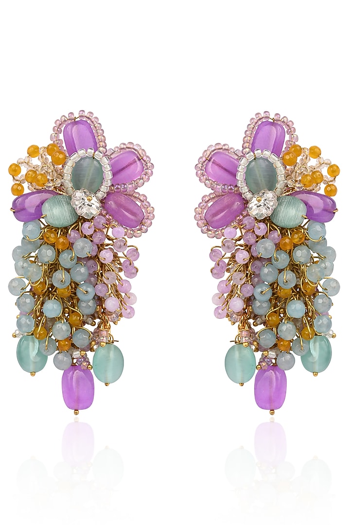 Gold Finish Multi-Colored Monalisa Stone Dangler Earrings by House of D'oro at Pernia's Pop Up Shop