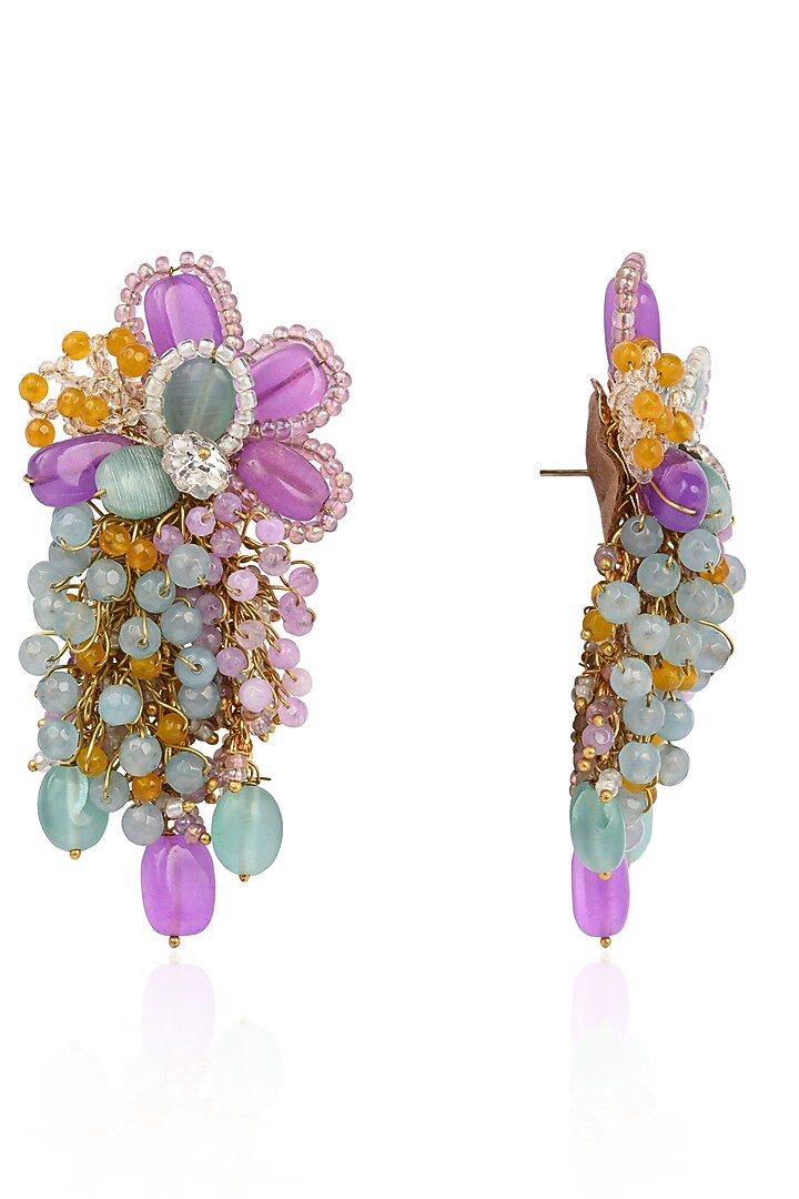 Gold Finish Multi-Colored Monalisa Stone Dangler Earrings by House of D'oro at Pernia's Pop Up Shop