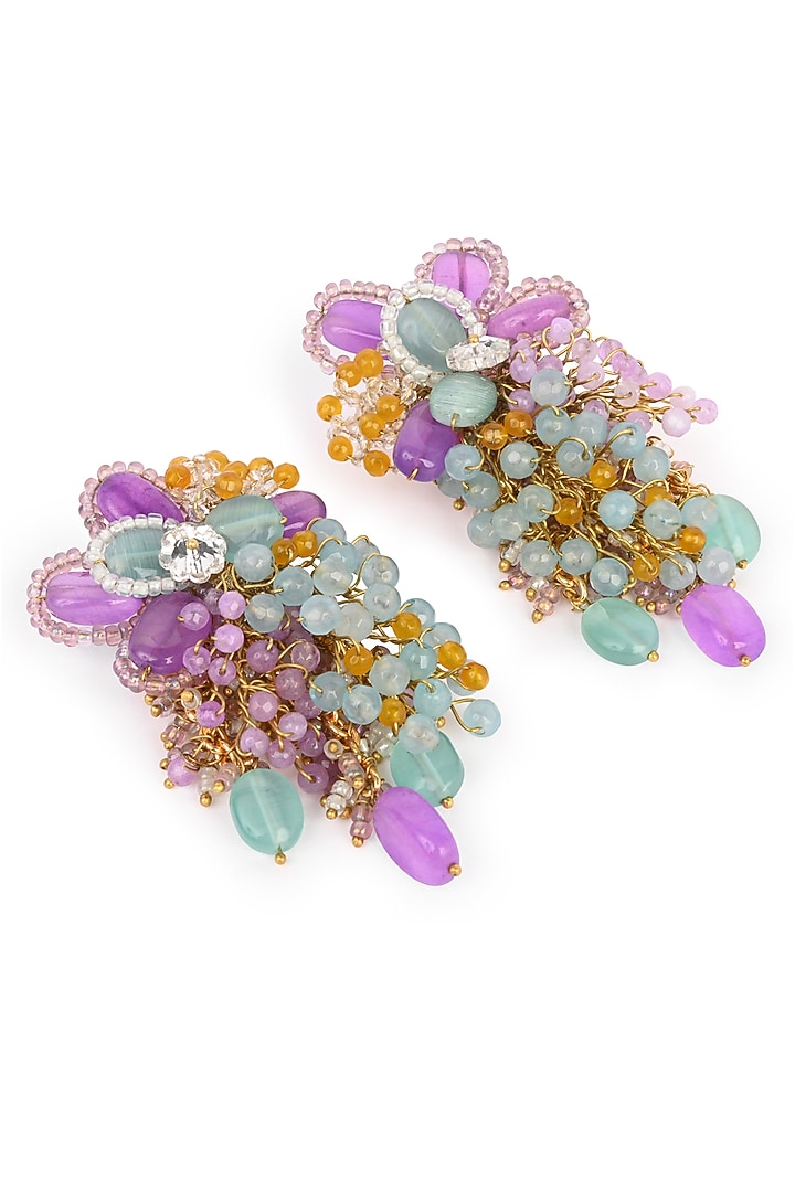 Gold Finish Multi-Colored Monalisa Stone Dangler Earrings by House of D'oro at Pernia's Pop Up Shop