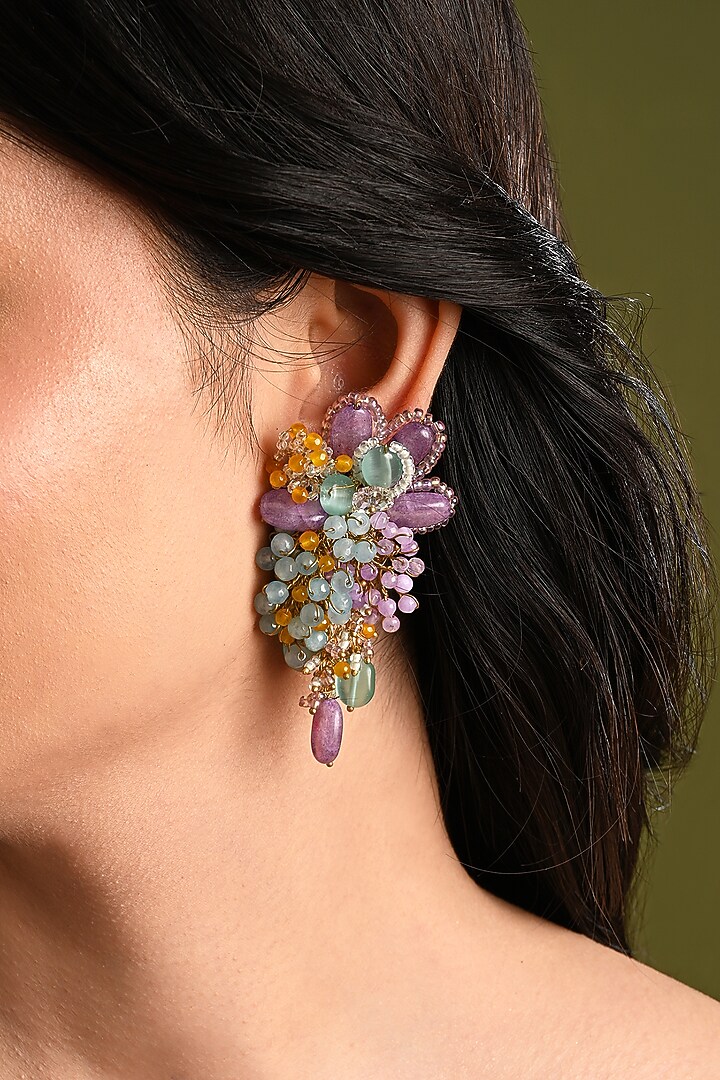 Gold Finish Multi-Colored Monalisa Stone Dangler Earrings by House of D'oro at Pernia's Pop Up Shop