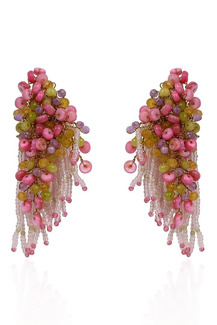Gold Finish Pink Mother Of Pearl Dangler Earrings by House of D'oro at Pernia's Pop Up Shop